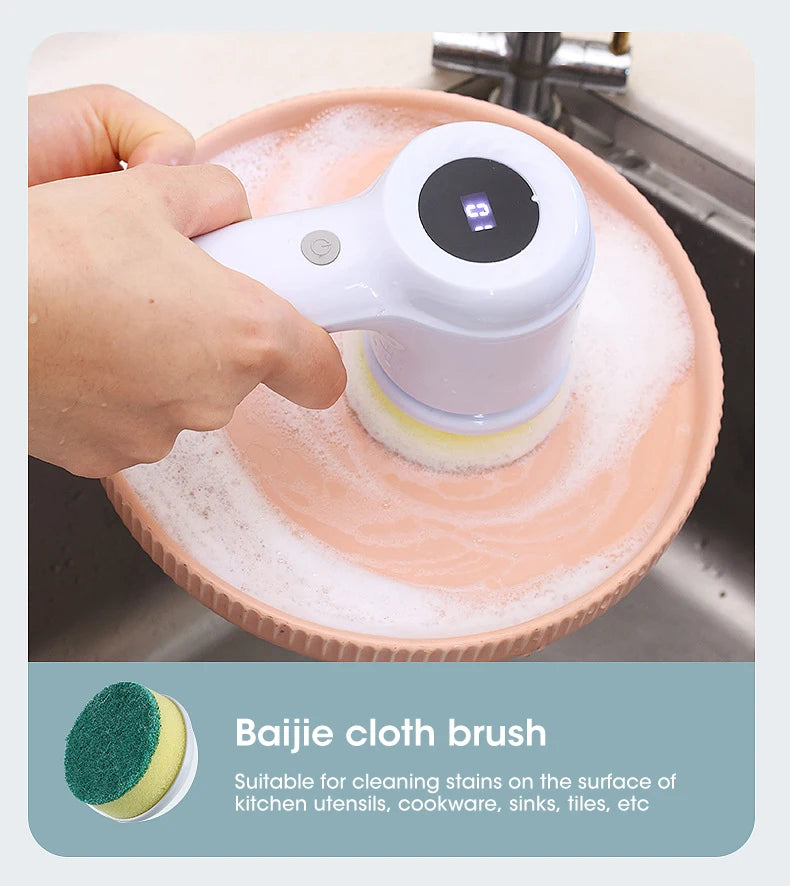 Brosse Électrique Sans Fil – Recharge USB & 5 Têtes Incluses