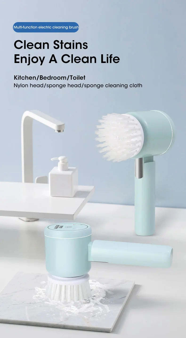 Brosse Électrique Sans Fil – Recharge USB & 5 Têtes Incluses