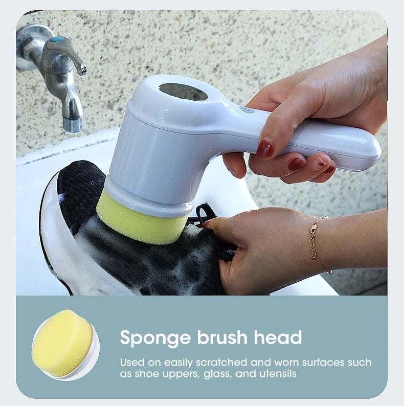 Brosse Électrique Sans Fil – Recharge USB & 5 Têtes Incluses