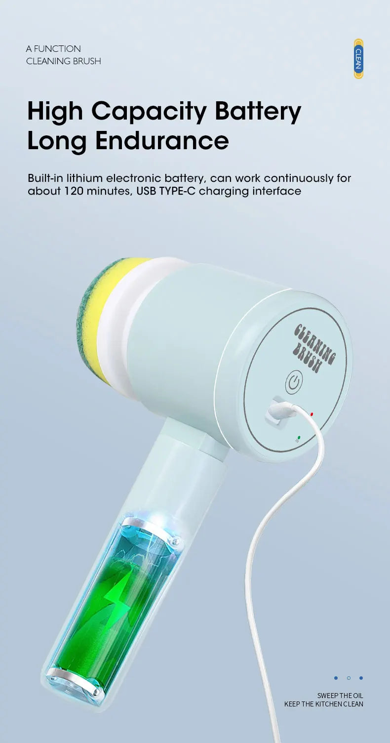 Brosse Électrique Sans Fil – Recharge USB & 5 Têtes Incluses