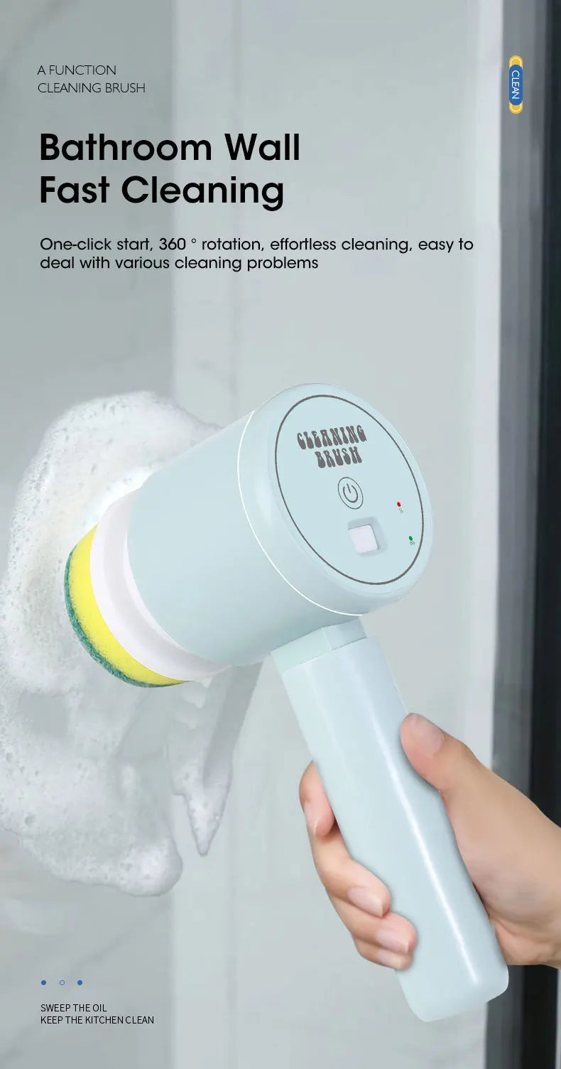 Brosse Électrique Sans Fil – Recharge USB & 5 Têtes Incluses