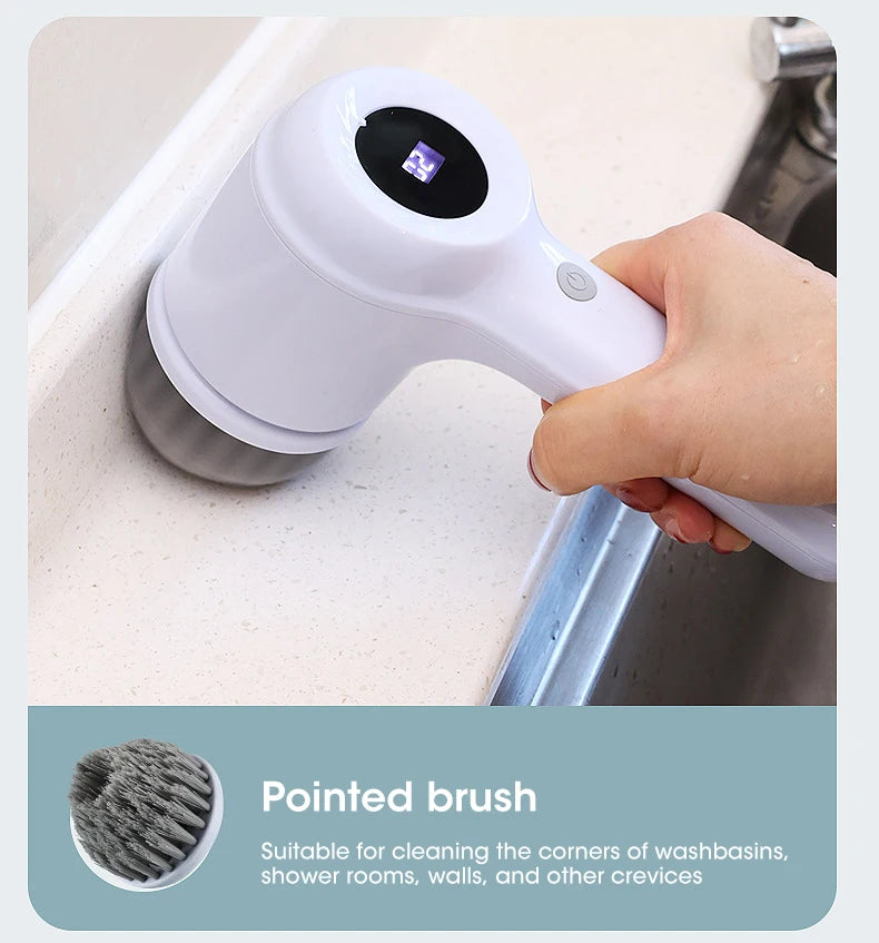 Brosse Électrique Sans Fil – Recharge USB & 5 Têtes Incluses