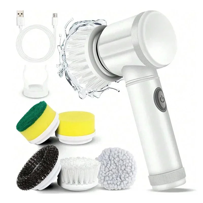 Brosse Électrique Sans Fil – Recharge USB & 5 Têtes Incluses