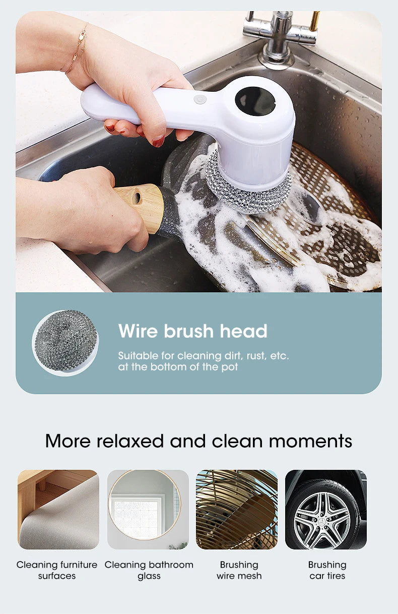 Brosse Électrique Sans Fil – Recharge USB & 5 Têtes Incluses