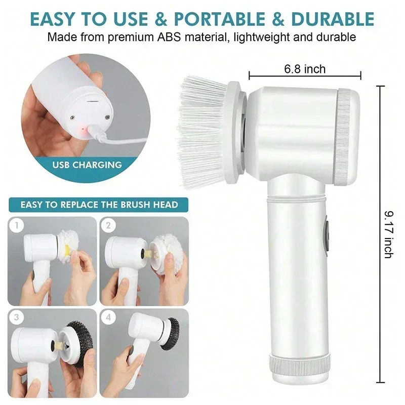 Brosse Électrique Sans Fil – Recharge USB & 5 Têtes Incluses