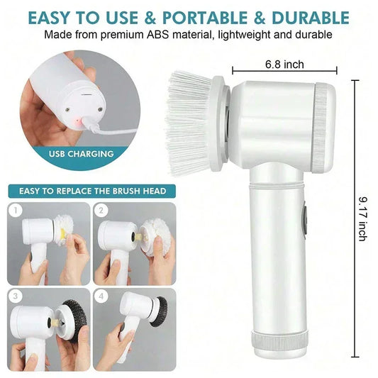 Brosse Électrique Sans Fil – Recharge USB & 5 Têtes Incluses