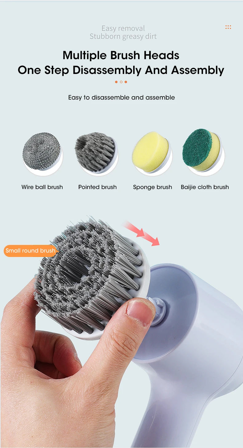 Brosse Électrique Sans Fil – Recharge USB & 5 Têtes Incluses