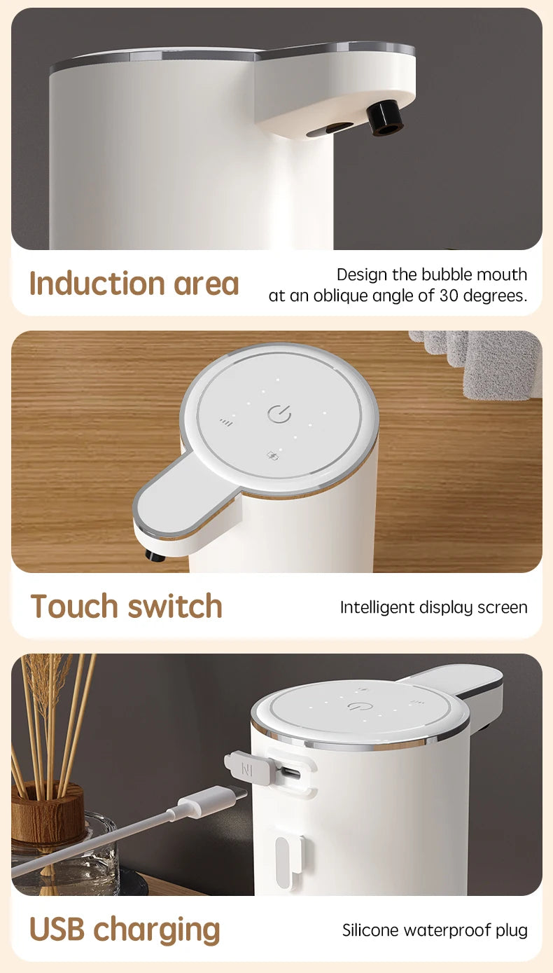 HQ Automatic Soap Dispenser bathroom accessories Automatic Liquid soap dispenser 360ML TYPE-C White 4 Level Foam Soap Dispenser