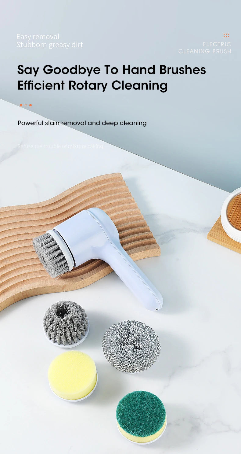 Brosse Électrique Sans Fil – Recharge USB & 5 Têtes Incluses