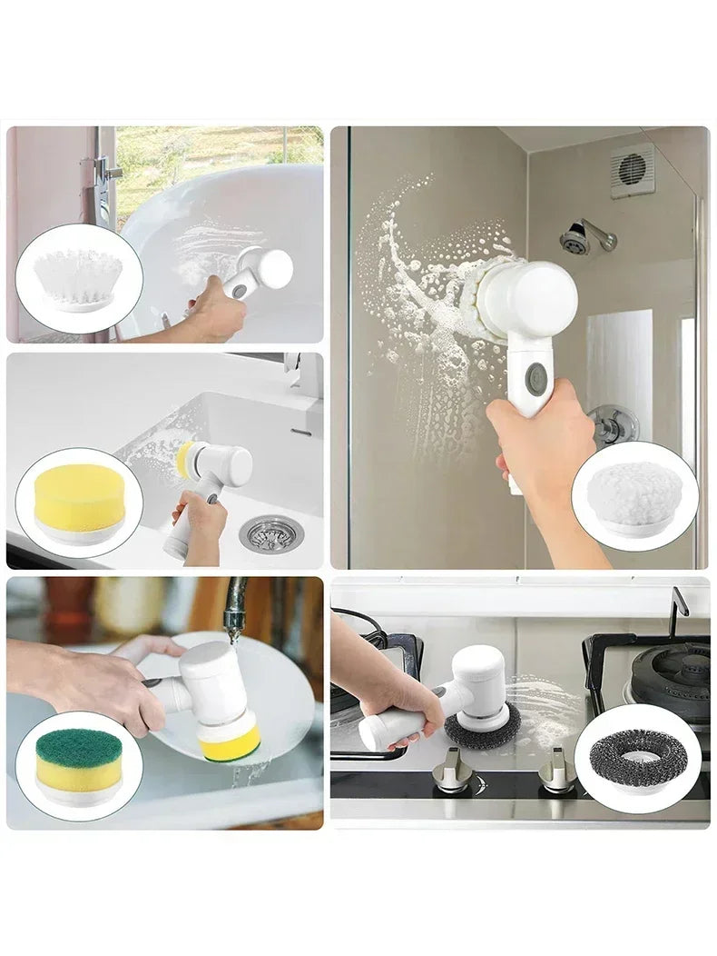 Brosse Électrique Sans Fil – Recharge USB & 5 Têtes Incluses