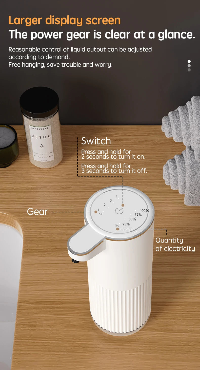 HQ Automatic Soap Dispenser bathroom accessories Automatic Liquid soap dispenser 360ML TYPE-C White 4 Level Foam Soap Dispenser