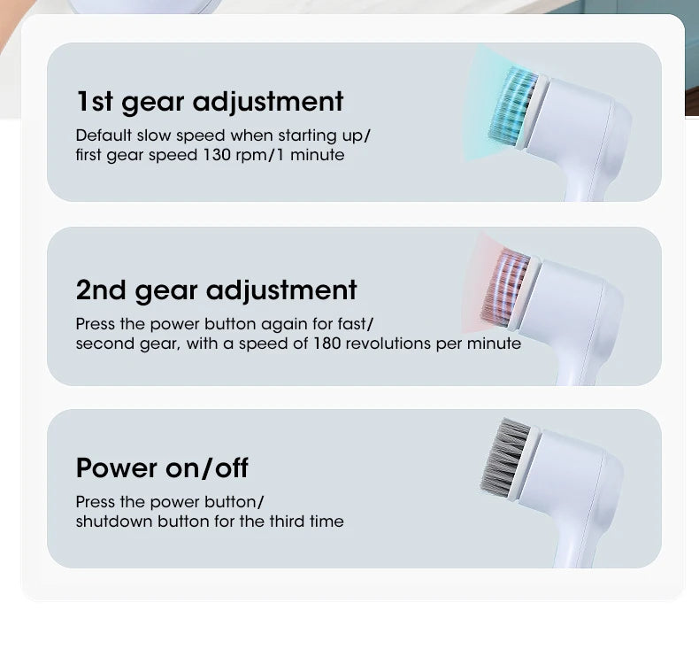 Brosse Électrique Sans Fil – Recharge USB & 5 Têtes Incluses
