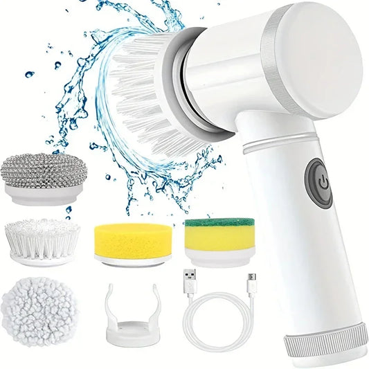Brosse Électrique Sans Fil – Recharge USB & 5 Têtes Incluses
