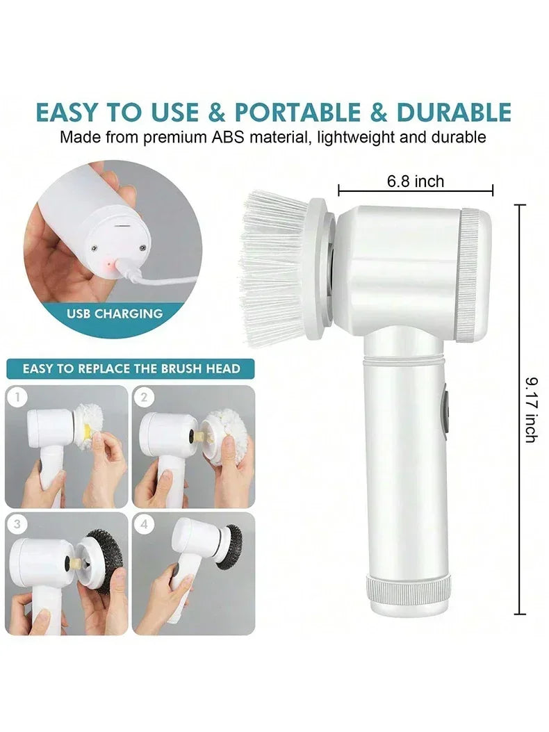 Brosse Électrique Sans Fil – Recharge USB & 5 Têtes Incluses