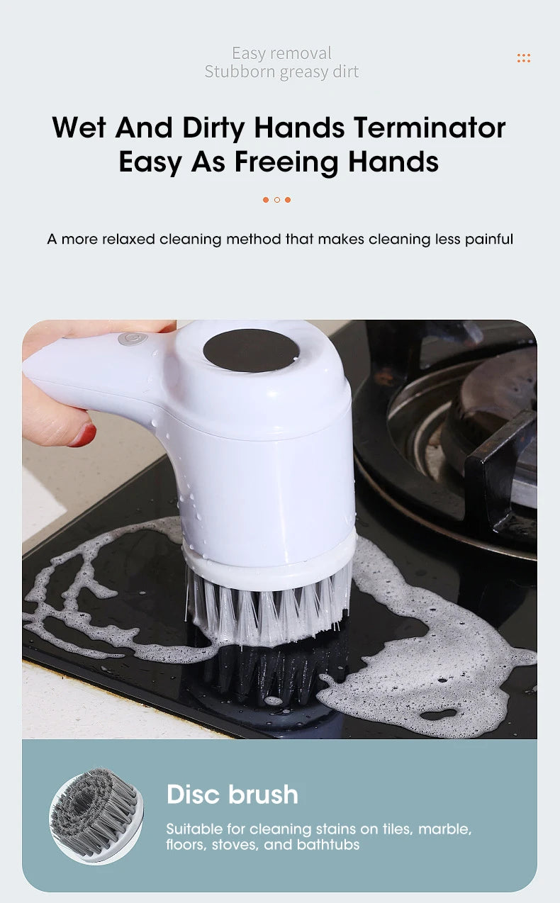 Brosse Électrique Sans Fil – Recharge USB & 5 Têtes Incluses